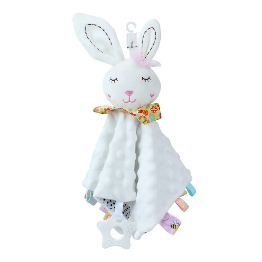Kanin och elefant som nyckelring, söt animal design och Soothing comfort toy 26 Vit kanin med hängande filt och färgglad mönstrad rosett.