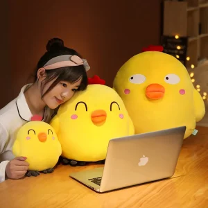Sött kawaii kyckling gosedjur som mjuk, tecknad kudde i gult, 25–65 cm, julklapp