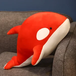 Orca gosedjur i flera varianter med marina djurmotiv i svart och rött, 60–80 cm