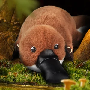 Naturtroget platypus gosedjur i kawaii-stil med bred näbb och medföljande ägg