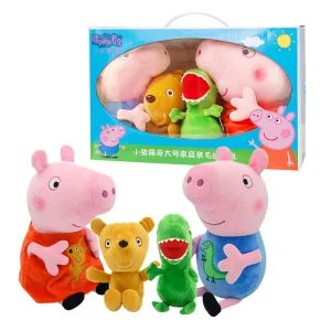 Peppa Pig familjeset för barn med George, dinosaurie, rosa docka och björn gosedjur