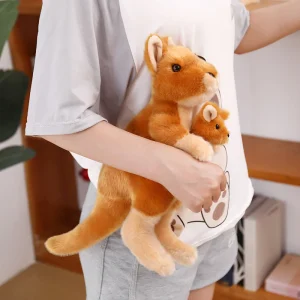 Känguru kängurumamma gosedjur med mamma och unge i stående form, orange, cirka 30 cm
