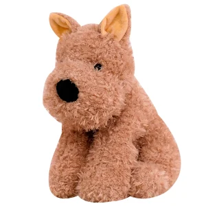 Charmigt hund gosedjur i brunt med fluffigt hår och kramvänlig, verklighetstrogen form