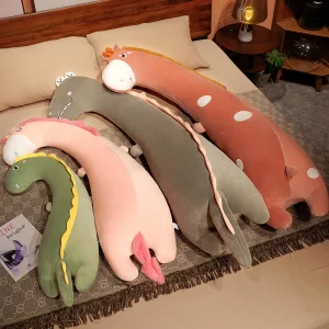 Stor söt dinosaurie gosedjur som lång kramkudde med giraff och enhörning, 80–150 cm
