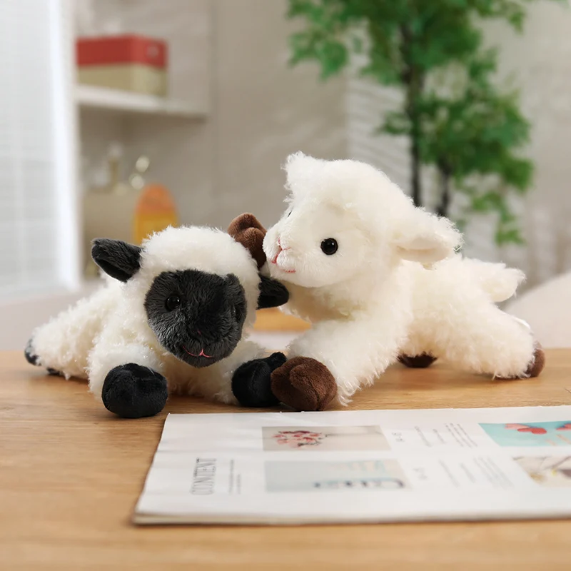 Söta får och lamm gosedjur med svart ansikte, liggande eller stående pose, 20 cm 3 Söta får och lamm gosedjur med svart ansikte, liggande eller stående pose, 20 cm - Bild 3