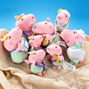 George från Peppa Pig med dinosaurie, rosa mjuk nyckelring för barn, 13–18 cm