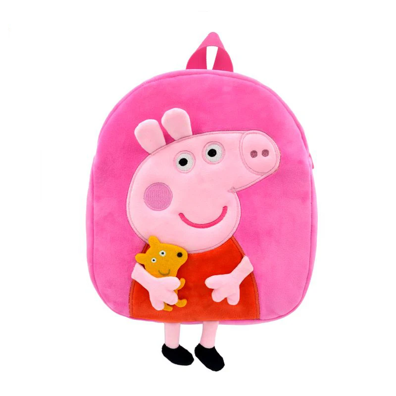Gris som nyckelring, mjuk och tecknad style, peppa george mjuka grisryggsäckar 19 Visa den rosa ryggsäcken framifrån med piggfiguren och dess detaljer.