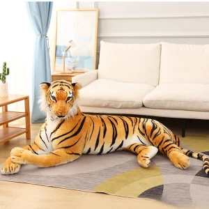 Naturtro tiger gosedjur i vitt och brunt med randig vilddjursdesign, 30–50 cm