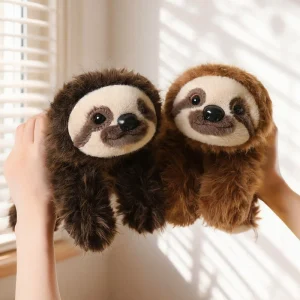 Sloth gosedjur i liggande, fluffig och kramgo stil med realistiska klor, 18–45 cm