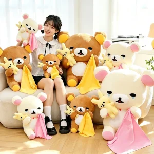 Alternative view of Rilakkuma och Korilakkuma mjukisdocka med kaninleksak och filt, söt gråtande animefigur