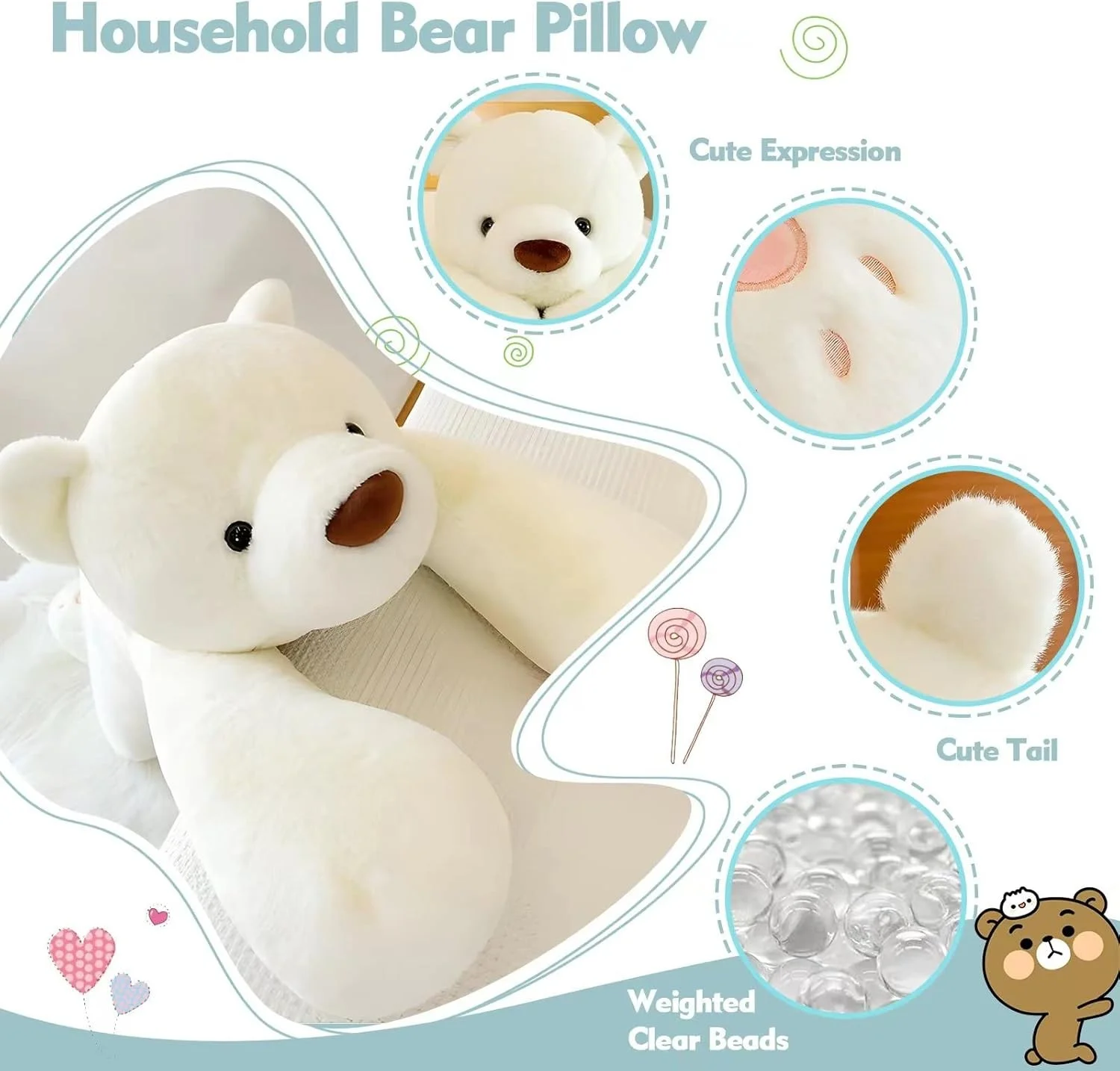 Björn gosedjur som söt kramkudde i kawaii-stil med panda, isbjörn och brun björn 25 Söt björn-plush med vänlig uttryck.