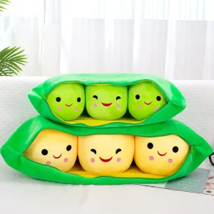 Gosedjur i flera figurvarianter, plyschkudde med ärt- och bönmotiv i kawaii-stil