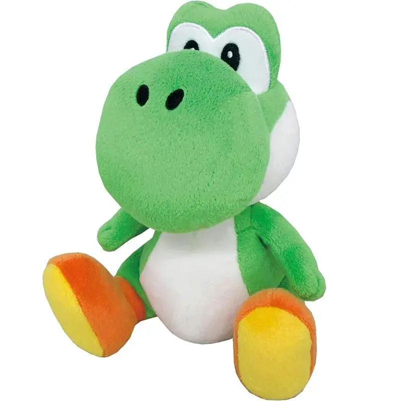 Yoshi från Mario som drake, ett gosedjur med söt design i mjuk dockform, 22 cm 23 Visa den gröna dinosaurieplyschen framifrån med vit mage och färgglada skor.