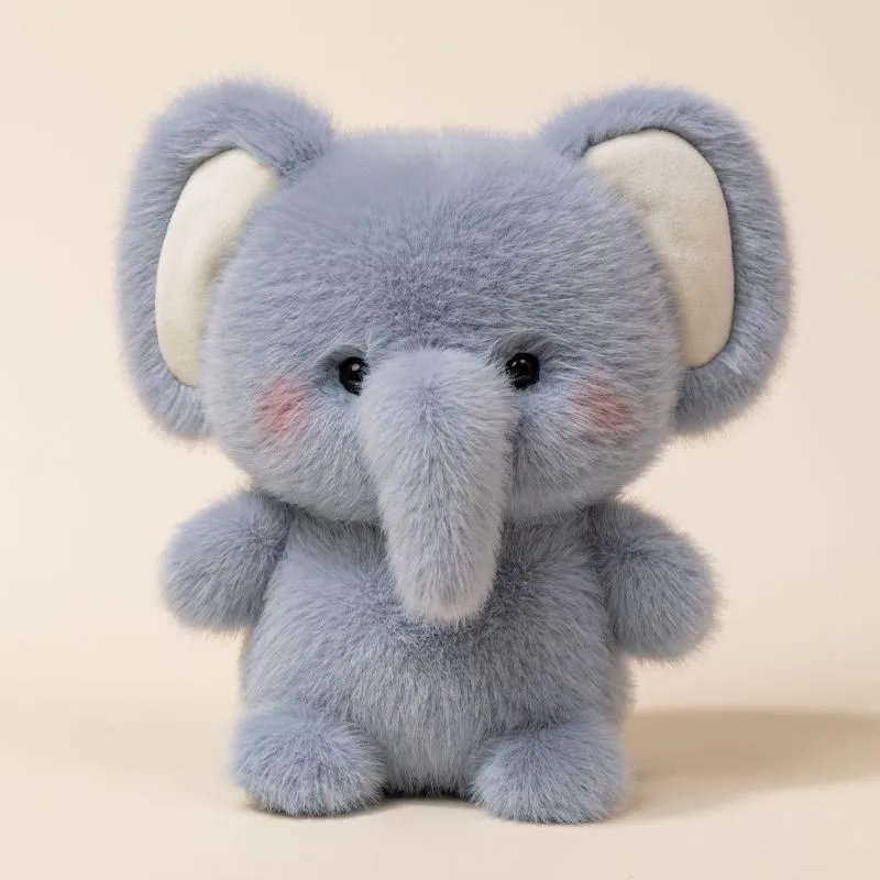 Söta kuddgosedjur som barnpresent: björn, elefant, gris, hund gosedjur, får, mus och apa 28 Blå plyschelefant med stora öron representerar en djurvariant.