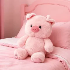 Sött rosa gris gosedjur som mjuk kawaii-prydnadskudde för soffan och present till vuxen