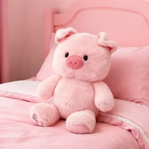 Sött rosa gris gosedjur som mjuk kawaii-prydnadskudde för soffan och present till vuxen