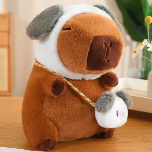 Kanin gosedjur i form av en capybara med kanin- och grodhatt som crossbodyväska, 50 cm