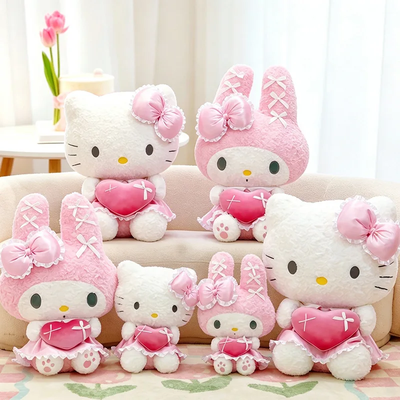 Hello Kitty gosedjur med My Melody, rosa plyschkudde med spets och hjärta, 40–60 cm 3 Hello Kitty gosedjur med My Melody, rosa plyschkudde med spets och hjärta, 40–60 cm - Bild 3