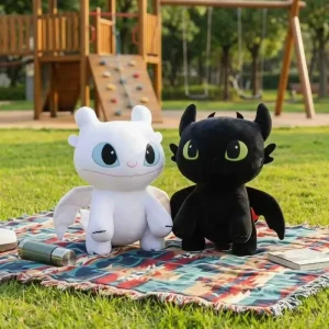 Drake gosedjur med Toothless, Night Fury och Light Fury, söt mjuk plyschkudde