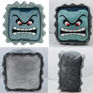 Thwomp gosedjur från Mario i form av plyschkudde med sött, ilsket stenmonsteransikte