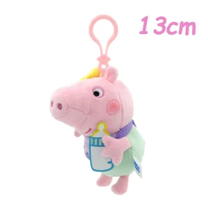 George från Peppa Pig med dinosaurie, rosa mjuk nyckelring för barn, 13–18 cm