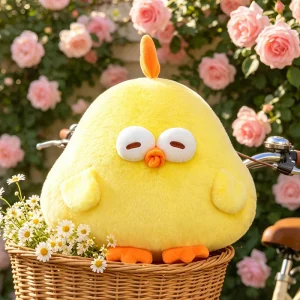 Gult Dundun-gosedjur som kawaii kuddfigur, ett tecknat kyckling gosedjur för barn