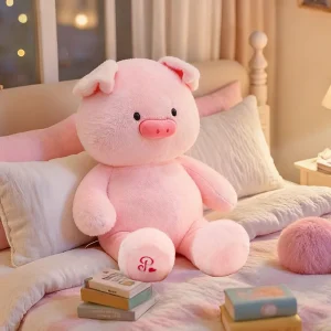 Sött rosa gris gosedjur som mjuk kawaii-prydnadskudde för soffan och present till vuxen