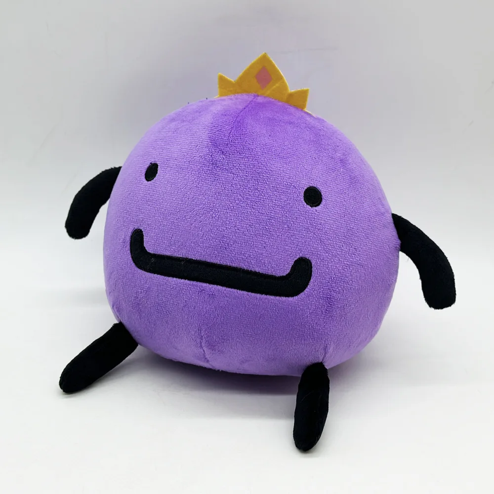 Wemmbu gosedjur i lila från Unstable, söt animefigur för samling och rumsdekoration, 18 cm 24 Visa den lila figuren framifrån med svart ansikte och gul krona.