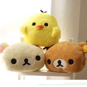 Kawaii Rilakkuma björn gosedjur med Kiiroitori som kudde på 30 cm och handvärmare
