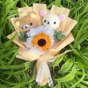 Handgjord dekorationsbukett med mjuka Rilakkuma-dockor i animeinspirerad stil