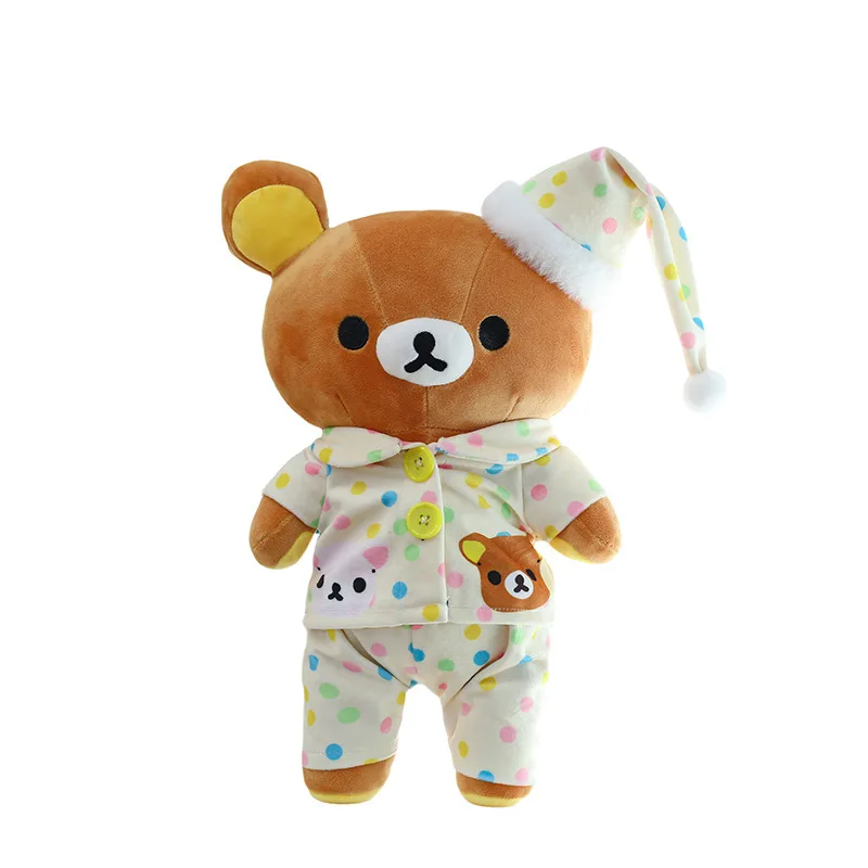 Kawaii Rilakkuma björn gosedjur i pyjamas, soffkudde och födelsedagspresent, 45–75 cm 19 Björngosedjur i pyjamas med färgglada prickar och hatt.