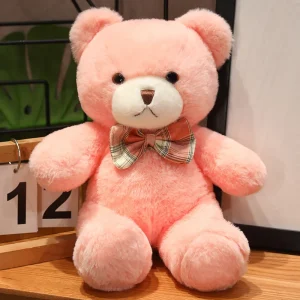Björn-gosedjur i kawaii-stil med färgglad fluga, formad som plyschkudde, 30 cm