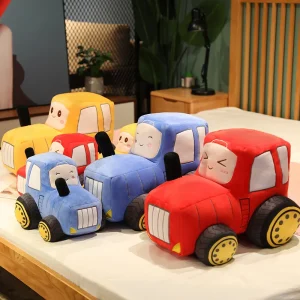 Verklighetstrogna kawaii-gosedjur som traktor och grävmaskin, fordonskuddar för barn