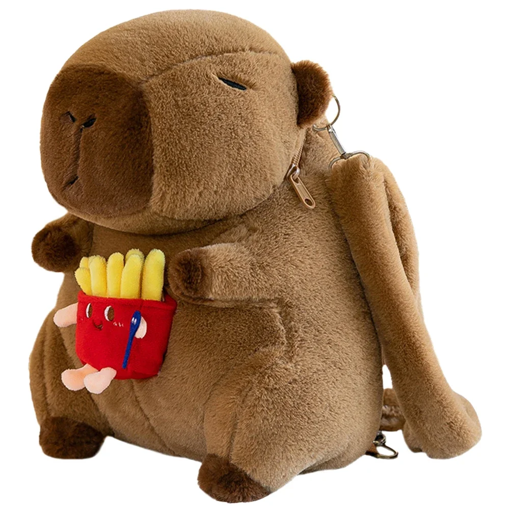 Kapybara i söt och rolig tecknad stil, utformad som ryggsäck, axelväska och skolväska 28 Plushfigur med pommes frites.