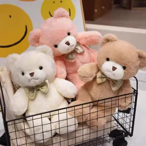 Björn-gosedjur i kawaii-stil med färgglad fluga, formad som plyschkudde, 30 cm