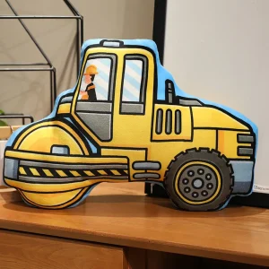 Tecknad kramkudde och sittdyna med bulldozer, grävmaskin och lastbil, present för barn 25 Tecknad kramkudde och sittdyna med bulldozer, grävmaskin och lastbil, present för barn
