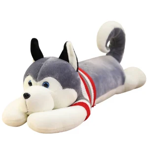 Jättestort kramvänligt hund gosedjur i tecknad Husky-design, lång kudde för vila