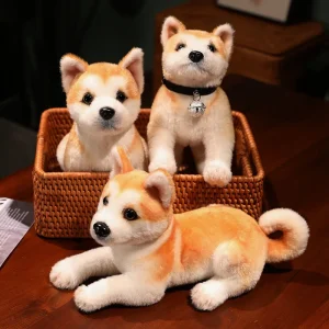 Fluffigt hund gosedjur med naturtroget Akita- och Shiba Inu-valputseende, för barn