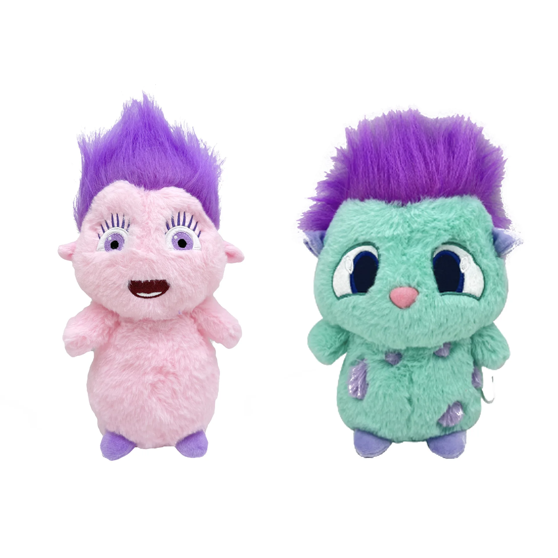 Bibble gosedjur som en mjuk och söt karaktärsdocka i animeinspirerad stil på, 25 cm 18 Visa de två färgvarianterna av den lilla plyschfiguren, rosa och mintgrön med lila hår.