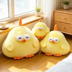 Gult Dundun-gosedjur som kawaii kuddfigur, ett tecknat kyckling gosedjur för barn