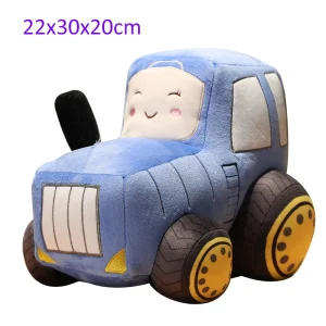 Verklighetstrogna kawaii-gosedjur som traktor och grävmaskin, fordonskuddar för barn
