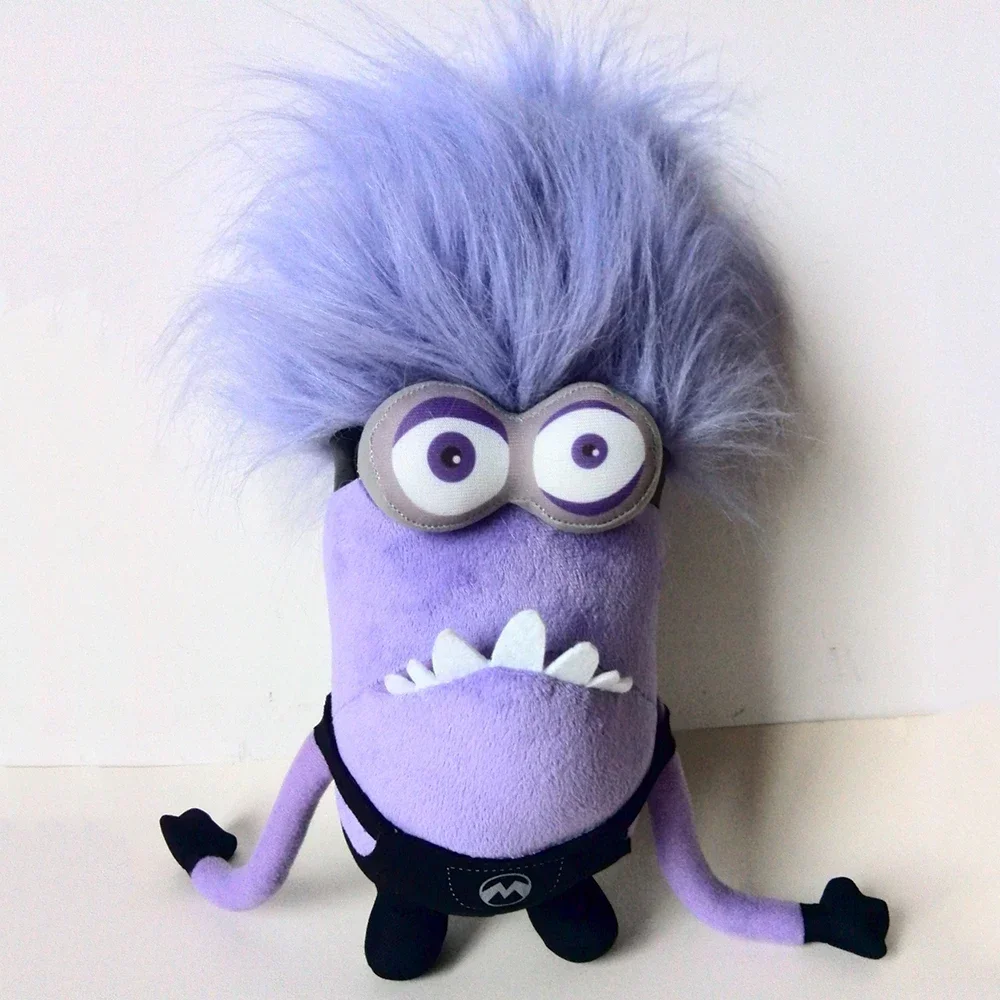 Despicable Me gosedjur, lila och mjuk kawaii-figur med rolig design för barn och present 24 Närbild av lila mjukisdjurs ansikte med tydliga ögon och ansiktsdrag