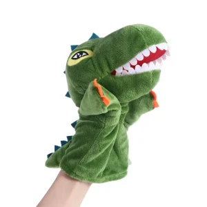 Panda och dinosaurie gosedjur som söta fingerdockor i anime- och kawaii-stil