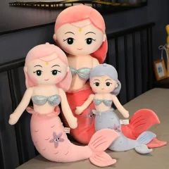 Färgglatt sjöjungfru gosedjur som havsinspirerad kudde i tecknad kawaii-stil, 45–120 cm