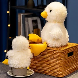 Anka gosedjur som gul sittkudde i söt tecknad kawaii- och animestil, 20–40 cm