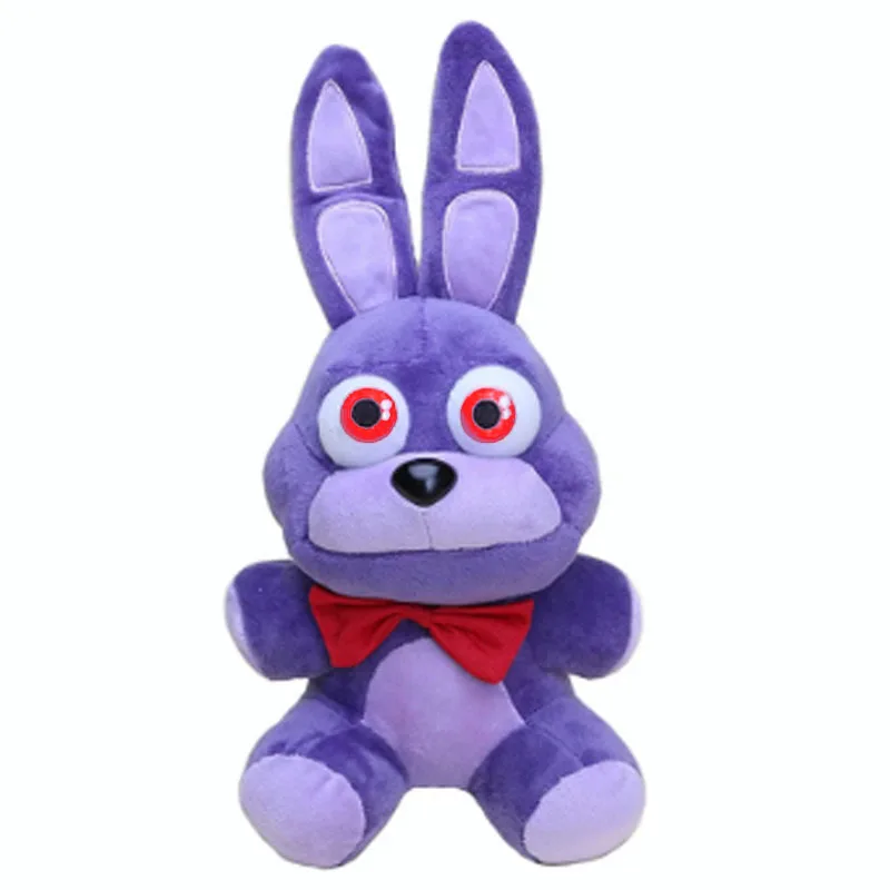 Söta gosedjur med Five Nights at Freddy's (FNAF)-karaktärer i tecknad stil, 18 cm 44 Lila kaninfigur med långa öron och röd rosett, fotograferad framifrån.