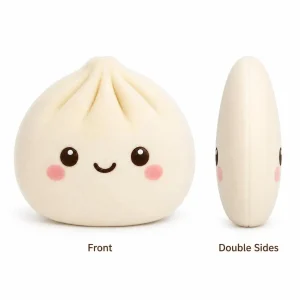 Prydnadskudde i dumplingform med leende emoji, rosiga kinder och flera figurvarianter