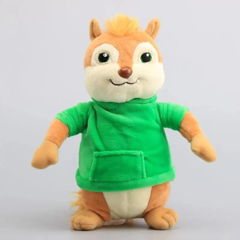Alvin and the Chipmunks-karaktärer gosedjur i kawaii Halloweenstil, set om tre, 22 cm 19 Visa chipmunkfiguren framifrån i grön tröja.