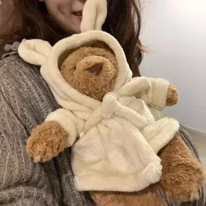 Kanin och björn gosedjur, kanin hood and bathrobe och söt, mjuk nalle klädd kaninhuva