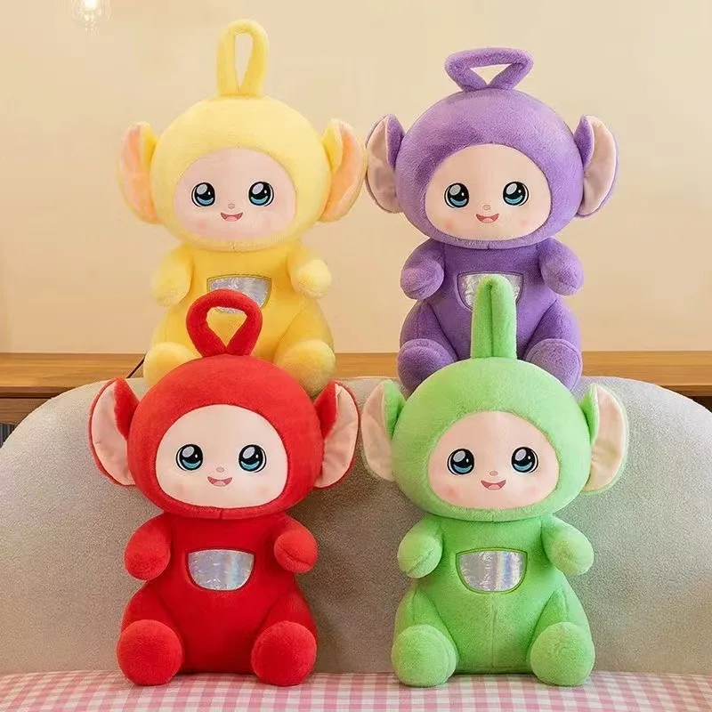 Teletubbies-gosedjur med flera figurvarianter, söt och detaljrik design, 45 cm 27 Fyra mjuka figurer i gult, lila, rött och grönt visas tillsammans.